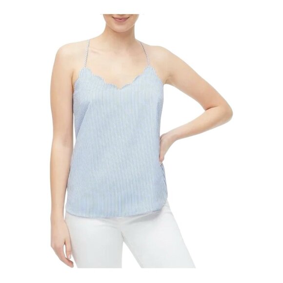 J. Crew Tops - J. Crew Size 14 Striped Scalloped Cami Top L8679 Banker Blue White Nautical